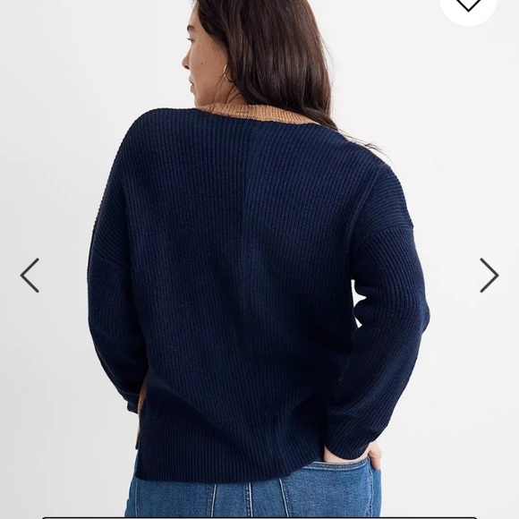 Madewell Tan & Navy Color Block Thompson Pocket Pullover Sweater - Picture 2 of 6